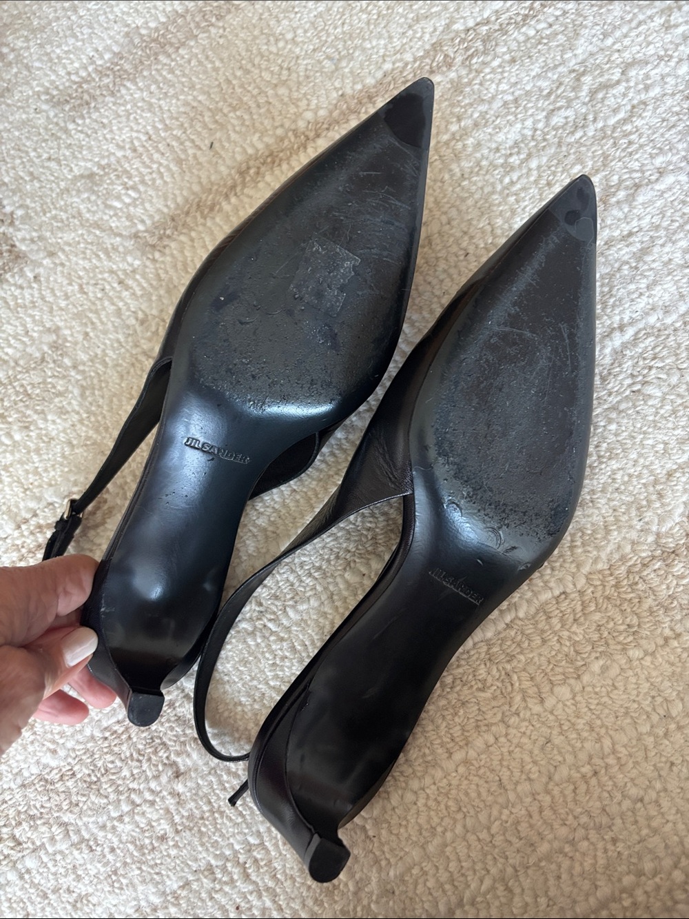 Jil Sander Black Leather Pointed Slingback Heels - Picture 6 of 7